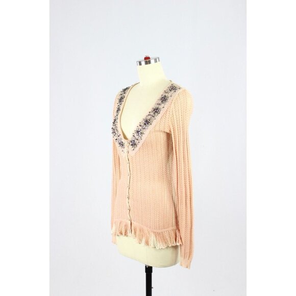 D&G DOLCE & GABBANA Pink Pointelle Knit Embellished Cardigan Sweater, Size XS - Picture 4 of 16